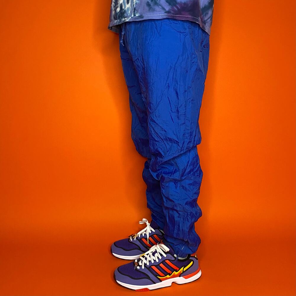 Vintage 90s Track Pants Mens M Royal Blue Joggers Lined has Ankle Zippers